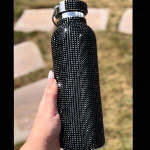 Black Rhinestone Water Bottle with Black Rhinestone and Detachable Silver Chain